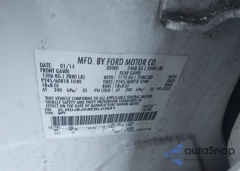 2014 Lincoln Mkx из США, поврежденный, VIN 2LMDJ6JK8EBL03681